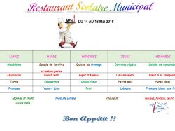 MENU DU 14 AU 18 MAI 2018