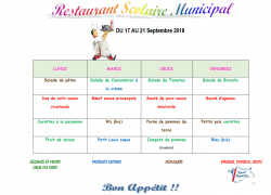 MENU DU 17 AU 21 SEPTEMBRE 2018