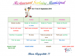 MENU DU 17 AU 21 SEPTEMBRE 2018