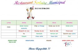 MENU DU 21 AU 25 MAI 18