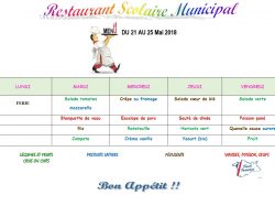 MENU DU 21 AU 25 MAI 18