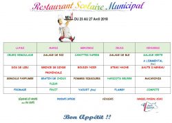 MENU DU 23 AU 27 AVRIL 2018