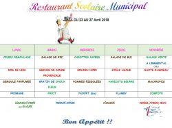 MENU DU 23 AU 27 AVRIL 2018