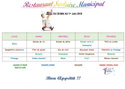 MENU DU 28 MAI AU 1er JUIN