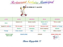 MENU DU 28 MAI AU 1er JUIN