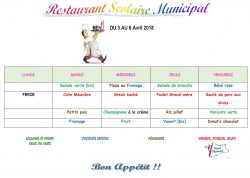 MENU DU 3 AU 6 AVRIL 2018