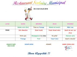 MENU DU 3 AU 6 AVRIL 2018