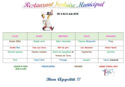 MENU DU 4 AU 8 JUIN 2018