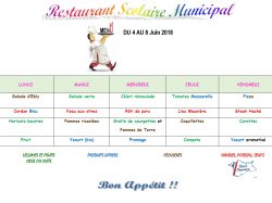 MENU DU 4 AU 8 JUIN 2018