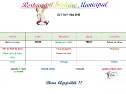 MENU DU 7 AU 11 MAI 2018