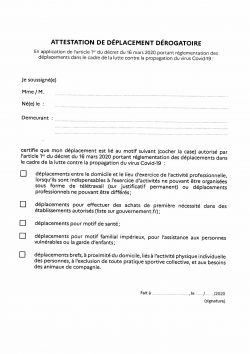 attestation déplacement dérogatoire