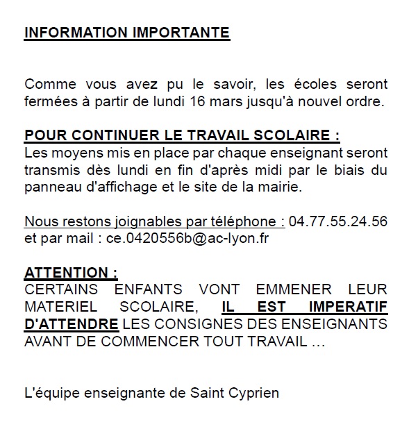 communiqué équipe enseignante
