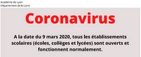 Coronavirus : tous les établissements scolaires ouverts à la date du 9 Mars 2020