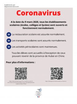 coronavirus - écoles ouvertes le 9 Mars 2020