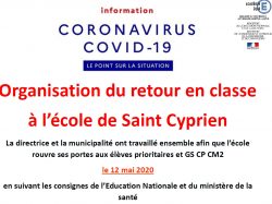 [COVID-19] INFORMATIONS sur l’organisation du retour en classe