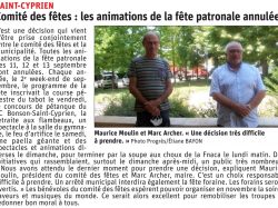 Article Le Progrès – Annulation de la fête patronalen