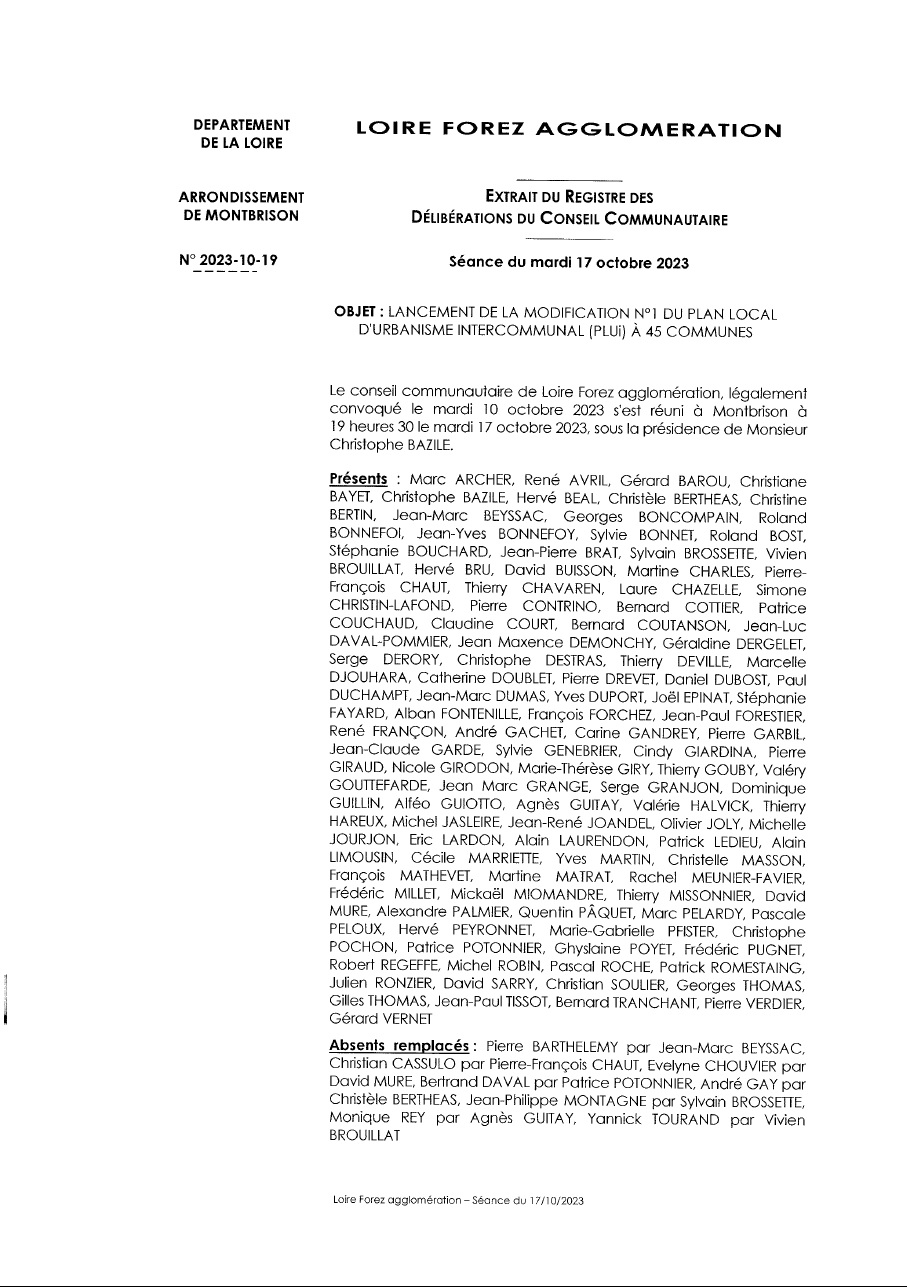 délib LFA n°2023-10-19 - lancement modification n°1 PLUi 45-1