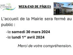 fermeture Mairie Week-end Pâques 2024