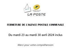fermeture agence postale du 23 au 30-04-2023