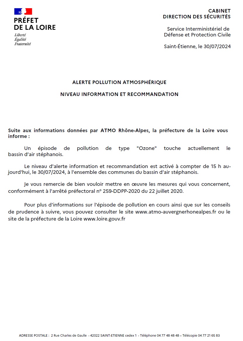 Alerte INFO RECO pollution atmosphérique 300724