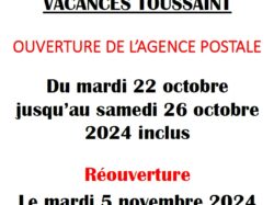 OUVERTURE agence postale vacances toussaint