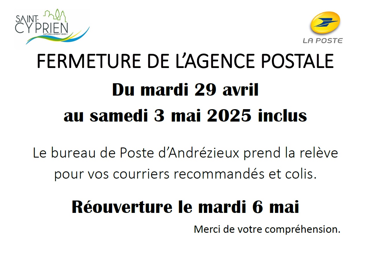 FERMETURE Agence Postale du 29-04 au 03-05 - Copie