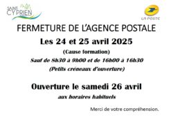 FERMETURE Agence Postale les 24 et 25-04-2025