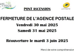 fermeture Agence Postale week-end Ascesnion 2025