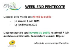 fermeture mairie Pentecôte 2025