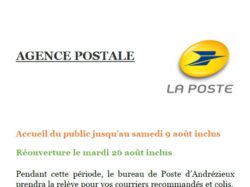 horaires Agence postale Eté 2025