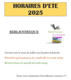 horaires Biblio Eté 2025