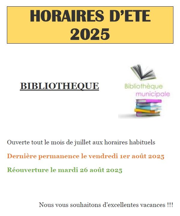horaires Biblio Eté 2025