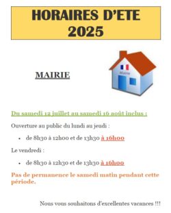 horaires Mairie Eté 2025
