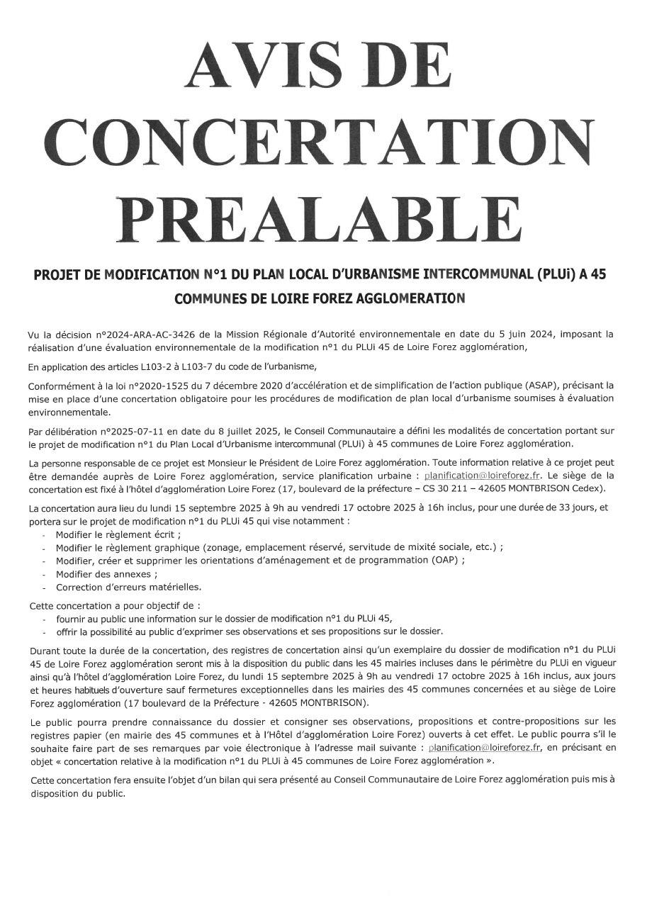 Avis concertation préalable modification n°1 PLUi