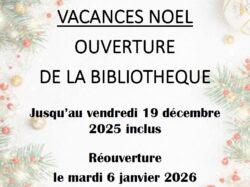 OUVERTURE bibliothèque vacances noël 2025-2026
