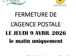 FERMETURE agence postale 09-04-2026 matin
