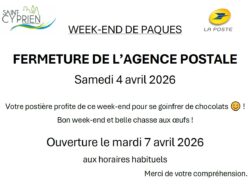 fermeture Agence postale Week-end Pâques 2026