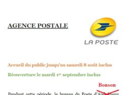 horaires Agence postale Eté 2026-2