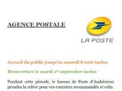 horaires Agence postale Eté 2026